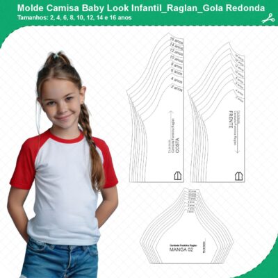 Molde Camisa Baby Look Infantil_Raglan_Manga Curta_Gola Redonda_mod01