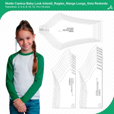 Molde Camisa Baby Look Infantil_Raglan_Manga Longa_Gola Redonda_mod01