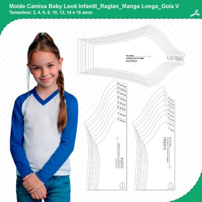 Molde Camisa Baby Look Infantil_Raglan_Manga Longa_Gola V_mod01