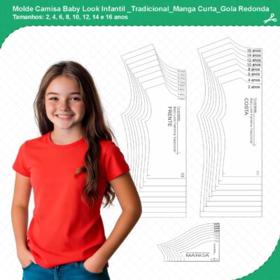 Molde Camisa Baby Look Infantil_Tradicional_Manga Curta_Gola Redonda_mod01