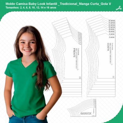 Molde Camisa Baby Look Infantil_Tradicional_Manga Curta_Gola V_mod01