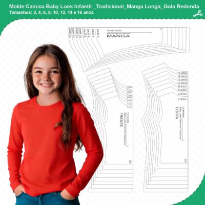 Molde Camisa Baby Look Infantil_Tradicional_Manga Longa_Gola Redonda_mod01