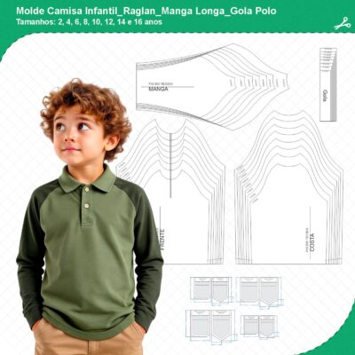 Molde Camisa Infantil_Raglan_Manga Longa_Gola Polo_mod01