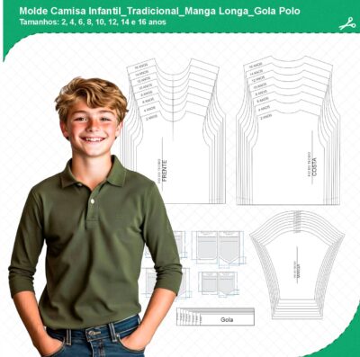 Molde Camisa Infantil_Tradicional_Manga Longa_Gola Polo_mod01