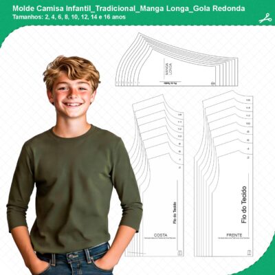 Molde Camisa Infantil_Tradicional_Manga Longa_Gola Redonda_mod01